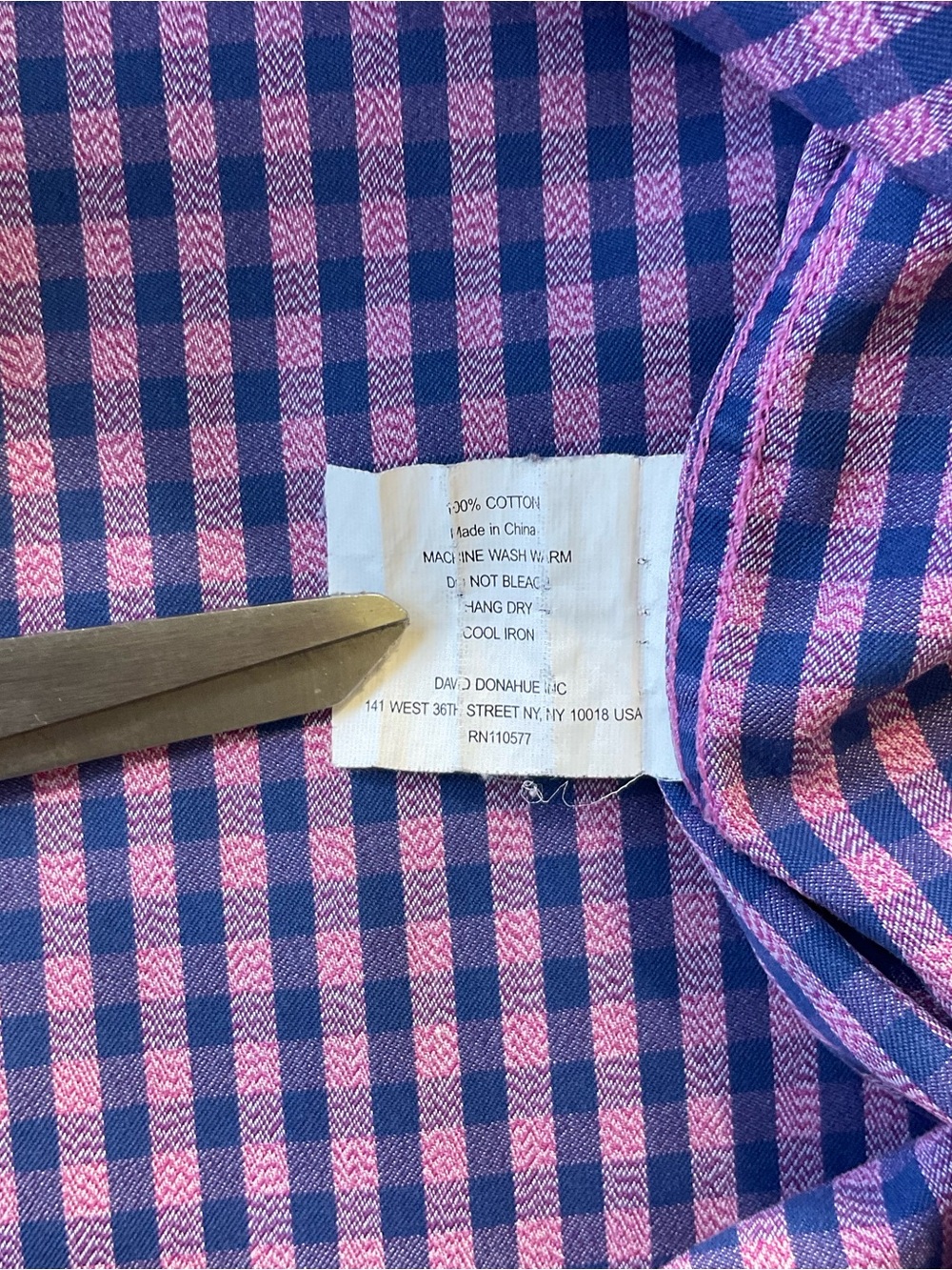 David Donahue Gingham Plaid Dress Shirt Mens Size XXL Pink Blue Cotton Luxury - Picture 9 of 9